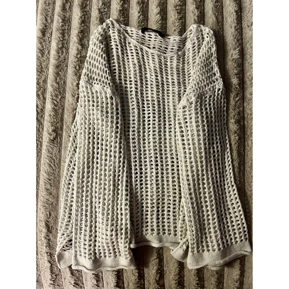ZESICA Women Cream Open Knit Fishnet Mesh Sweater Long Sleeve Pullover XL